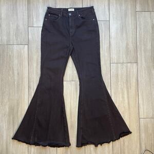 Shyanne Western Bell Bottom Flare Jeans Brown Raw Hem Rodeo Cowgirl Womens 32